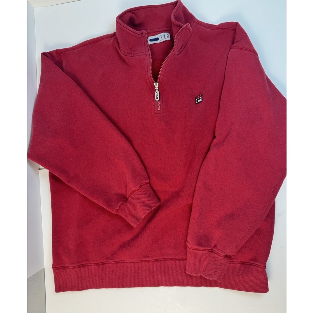 FILA Quarter Zip Pullover Sweatshirt Casual Comfy Red M